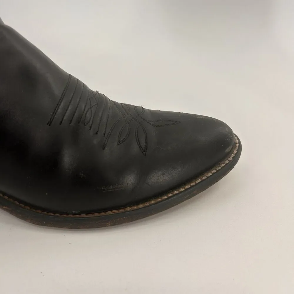 Justin Cowboy Boots 8.5 D Black Leather Western Scroll Stitch 1409 Pointed Toe